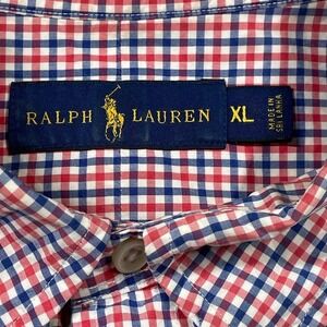 Ralph Lauren Men's XL Gingham Button Down Short Sleeve Shirt Red Blue